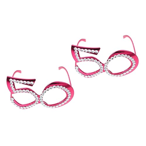 HOMOCONO 2 Paar Party-Requisiten leuchtbrillen reminescence geburtstagseinladungen prom blöde sonnenbrille googeln 50. Neuheitsbrille mit Glitzerrahmen Strass-Geburtstagsbrille Plastik rot von HOMOCONO