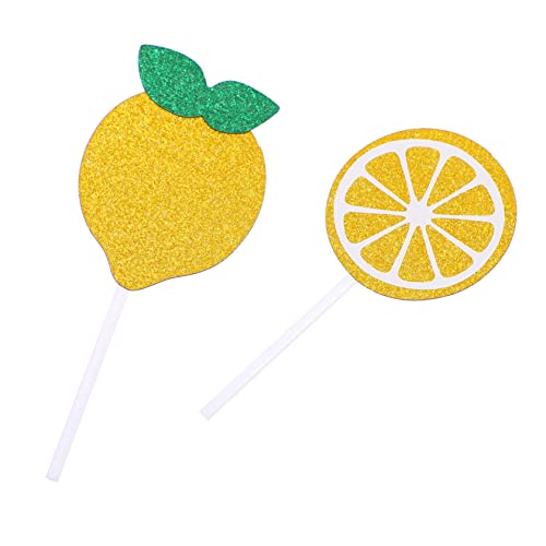 HOMOCONO 24st Zitronen-kuchen-topper Goldene Pappbecher Zitronendekorationsparty Zitronen Dekorationen Cupcake-topper Für Den Sommer Haupt-squeeze-zitronendekorationen Limonadenstand Yellow von HOMOCONO