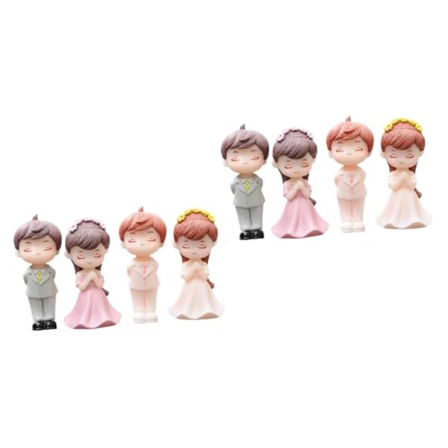 HOMOCONO 4 Paar Paar Puppen Ornamente, Entzückende Kuchenpuppen, Paar Schmücken Hochzeit, Cartoon Paarfiguren, Romantische Hochzeitspuppen, Reizendes Paar, Hochzeitstorte, Puppe, von HOMOCONO