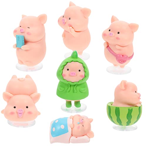 HOMOCONO 7 Teiliges Miniatur Tierfigurenset üße Schweinchen Ornamente Für Auto Dekoration DIY Haustier Figuren Ideale Fotografie Requisiten Lovely Pig Ornament von HOMOCONO