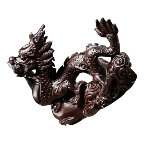 HOMOCONO Dekorative Holzfigur Dracheneier Gartendrachenskulptur Drachen-Schreibtischzubehör Erfolgsmaskottchen-Drachenfigur Drachenstatue chinesischer glückverheißender Drache hölzern Brown von HOMOCONO