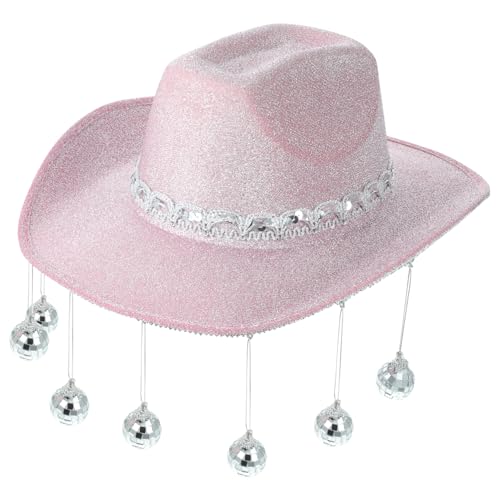 HOMOCONO Disco-cowboyhut Jugendhut Westernhut Modischer Cowgirl-hut Cowgirl-outfit-accessoire Kostümzubehör Disco-kugel-cowgirl-hut Mit Fransen Hut Frauen Dekoratives Kostüm Plastik Rosa von HOMOCONO