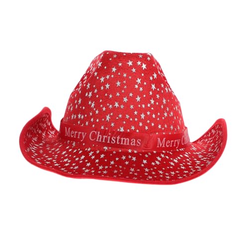 HOMOCONO Weihnachtsmütze Weihnachtliche Cowboyhut Weihnachtsmann-Hut weihnachtsoutfit weihnachtliche accessoires Weihnachts-Cowboyhut Cowboyhut mit Kuh-Print Westernhüte für Damen Stoff rot von HOMOCONO