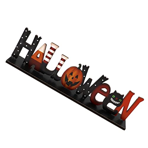 HOMSFOU 1stk Halloween-Ornamente Halloween Party Deko Halloween Aufsteller Figur Deko Halloween Figuren Halloween Dekoration Herbst Holz Schriftzug Hölzern Esstisch von HOMSFOU