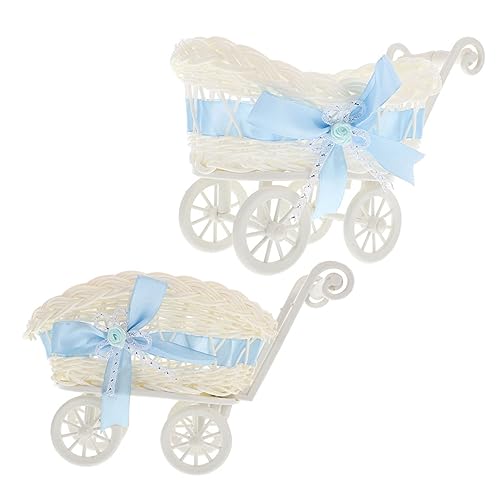 HOMSFOU 2 Stück Kleinigkeiten-Designwagen Blumenstern Snack-Verzierung Aufbewahrung Puppenkorb Himmelblau Kutschenwagen Baby-Rollen Süßigkeiten Mini-Nachahmung Dusche von HOMSFOU