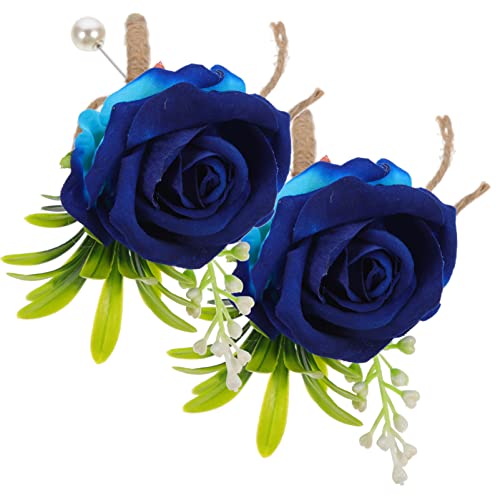 HOMSFOU 2 Stück Rose Ansteckblume Bräutigam Trauzeugen Anstecker Simulierte Blumenkorsagen Für Hochzeitszeremonie Jubiläum Blau von HOMSFOU