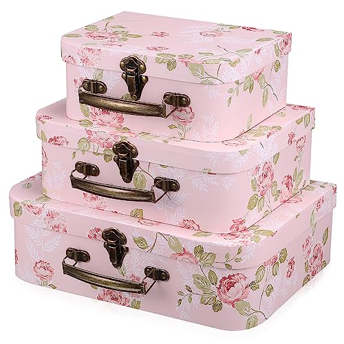 HOMSFOU 3 x Pappkoffer, Set mit 3 bedruckten Puppen, Kleidung, Aufbewahrungsbox, kleine Partygeschenkboxen für Hochzeit, Brautparty von HOMSFOU