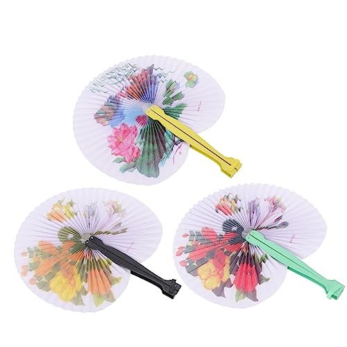 HOMSFOU 3st Faltbarer Kleiner Fächer Handfächer Falten Runder Handfächer Floraler Faltbarer Handfächer Zubehör Für Teepartys Kinder Malen Handwerk Kostümfan Papier Handlich Südkorea Braut von HOMSFOU