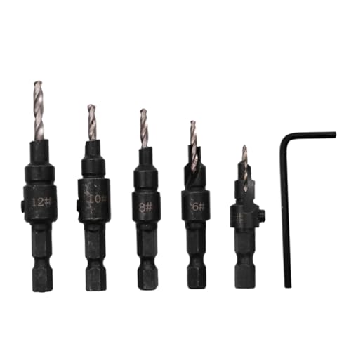 HOMSFOU 5 Teiliges Holzbohrer Set Mit Senker Und Sechskantschlüssel Hochgeschwindigkeitsstahl Countersunk Head Drill Bits Für Präzise Holzbohrungen Und Senkungen von HOMSFOU