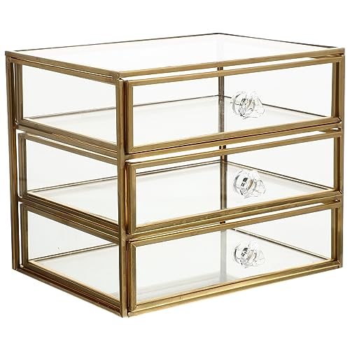 HOMSFOU Kasten Schublade Schmuckschatulle Dekorative Kosmetikbehälter Halskettenhalter Schmuck-organizer Aus Glas Make-up-organizer-schubladen Jahrgang Halsketten-box Legierung Antiquität von HOMSFOU