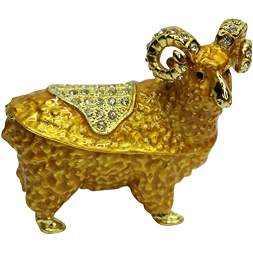 HOMSFOU Schmucketui Schmuckschatulle Mit Tier Emaille Mit Scharnier Handbemalte Schaffigur Schmuckschatulle Dekorativer Ringhalter Organizer Für Schminktisch Golden Kristallschmuck von HOMSFOU