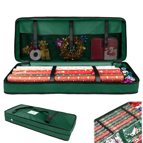 HOMURY- Aufbewahrungstasche für Geschenkpapier: 82x13x34cm Geschenkpapier Aufbewahrung Organizer, 600D Oxford Gewebe Organizer, Schwerlast Reißfest Geschenkpapierrollen Organizer (Grün) von HOMURY