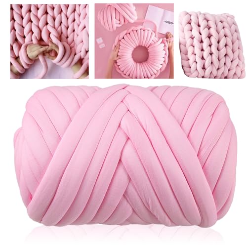 HOMURY DIY Sperrige Armstricken Wolle: Roving Garn zum Handstricken Häkeln, DIY Hand Chunky Strickdecke Decke Garn, 500g Grob Gestrickte Kuscheldecke für Klobig Sticken Werfen Sofa Decke,Rosa von HOMURY