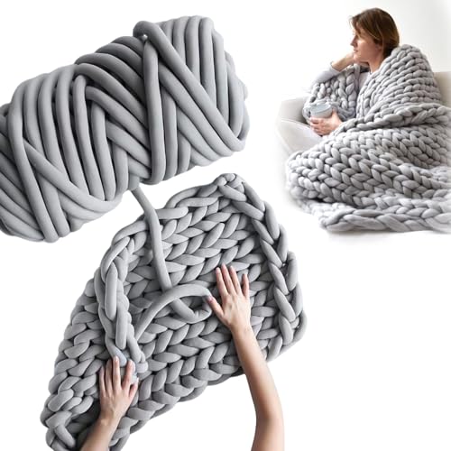 HOMURY DIY Sperrige Armstricken Wolle: Roving Garn zum Handstricken Häkeln, DIY Hand Chunky Strickdecke Decke Garn, 500g Grob Gestrickte Kuscheldecke für Riese Klobig Sticken Werfen Sofa Decke Blanket von HOMURY