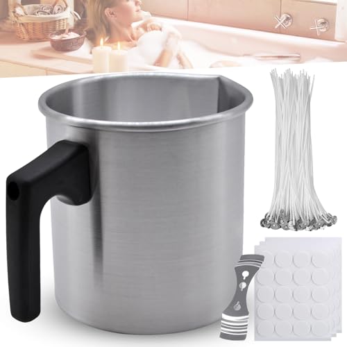 HOMURY Kerzenherstellung Topf Set, DIY Kerzen Selber Machen, 1,2 L Kerzenschmelztiegel, Schmelztopf Kerzenwachs, Wachsschmelzer und Kerzendocht Set, für Candle & Soap Crafts von HOMURY