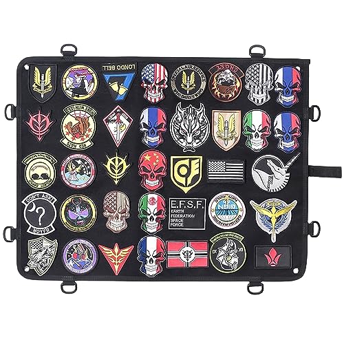 Patch Board Organizer Inhaber Display: HOMURY Taktische Militär Patch Holder Mit Haken & Schlaufe und Ösen, Faltbar Tactical Abzeichen Emblem Display, Nylon Patch Aufhänger (Schwarz, 62.5 x 48.5 cm) von HOMURY