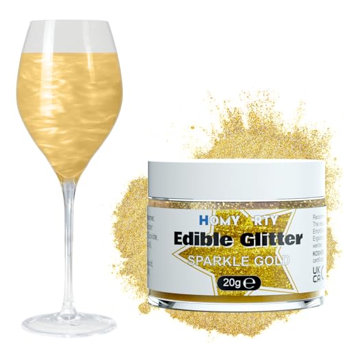 HOMY ARTY Essbares Glitzer, geschmacklos essbare Glitzerpulver, Glitzer Essbar für Torte, Glitzer Essbar Getränke für Ostern, Weihnachten, Oktoberfest Party, Cocktails, 20g/Dose - Gold von HOMY ARTY