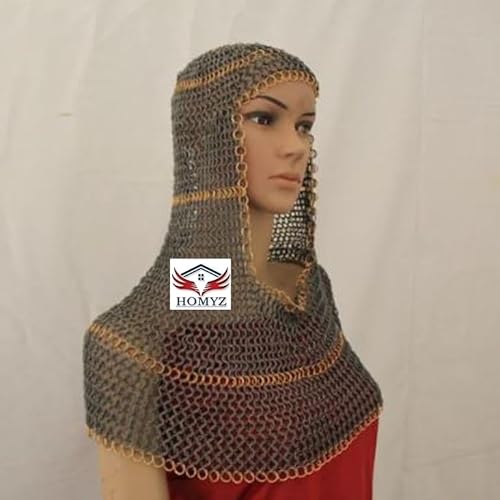 HOMYZ Armor Woman Butted Chainmail Coif Fantasy Dress Costume 10mm 16 Gauge Steel Hood Halloween von HOMYZ