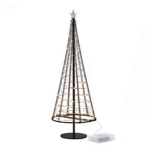 Honesty Santa's Tree,L Black Mini Weihnachtsbaum, Metalllampe, 85 warmweiße LEDs auf Kupferdraht, Bäume mit Flacher Platte und Batteriehaus außen für Innen, 425 mm hoch von HONESTY