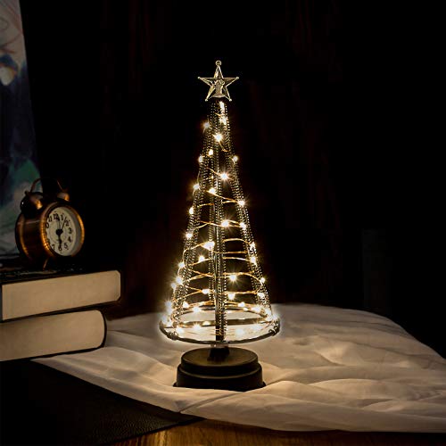 Honesty Weihnachtsbaum mit Weihnachtsmann, Bäumen mit Flacher Platte und batteriebetriebenem Haus für den Innenbereich, Tischlampe & schöne Dekoration für Ihre Zimmer, innen, Schwarz, S von HONESTY