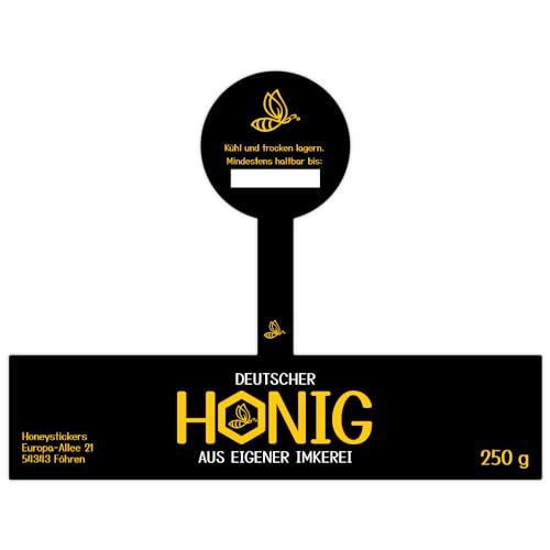 Honeystickers – Selbstklebendes Honigetikett für 250g Glas | Gewährverschluss | personalisiert | Aufkleber für Honig (Brummender Bernd) von HONEYSTICKERS.COM