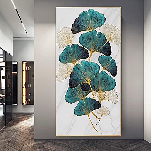 HONGC Ginkgo Biloba Aquarell Pflanze Grüne Blätter Leinwand Malerei Kunstdruck Poster Bild Wand Moderne Minimalistische Schlafzimmer Wohnzimmer Dekoration 30x55cm Mit Rahmen von HONGC