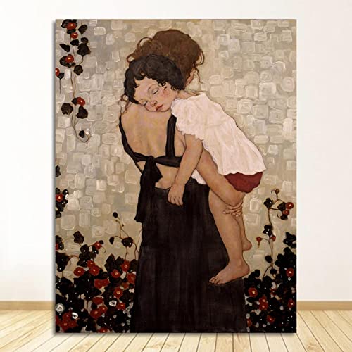 HONGC Leinwandbilder Eine Mutter mit Kind Ölgemälde auf Leinwand für Wohnzimmer Wohnkultur Gustav Klimt Poster und Drucke 75 x 115 cm ohne Rahmen von HONGC