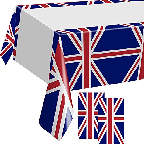 2 Stück 130 x 220 cm Union Jack-Tischdecken aus Kunststoff, Queens Platinum Jubilee Tischdekorationen 2022 Tischtuch UK Tischdecke für Union Jack-Partyzubehör, Straßenparty-Dekoration von HONGCI