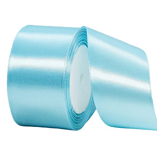 22m Satinband Geschenkband Hellblau 50mm Breit,Auto Seidenband Dick Schleifenband Satin Dekoband Geschenkverpackung Deko Band Stoffband für Halloween Weihnachten Hochzeit Taufe Geburtstag DIY von HONGCI