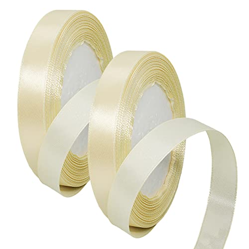 2Rolls 10mm x22m Ivory Ribbon for Gift Wrapping,Satin Ribbon Ivory Christmas Ribbon Decorative Balloon Ribbon Cake Ribbon Fabric Thick Ribbon for Crafting Birthday Hair Bow Wedding Party Decorations von HONGCI