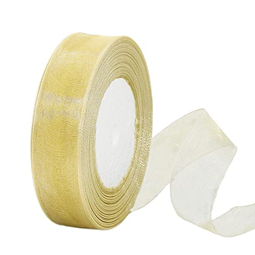 45m Organzaband Aprikose 25mm Breit Chiffo Geschenkband,Transparentes Organza Bänder Chiffonband Schleifenband Dekoband Geschenkverpackung Deko Band Tüllband für Weihnachten Hochzeit Taufe Geburtstag von HONGCI