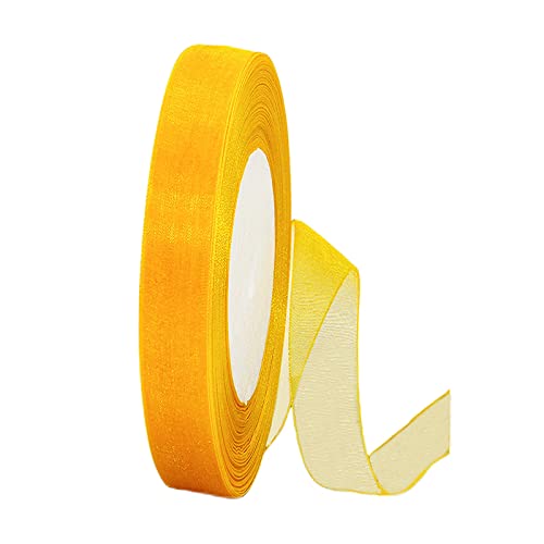 45m Organzaband Gelb 15mm Breit Chiffo Geschenkband,Transparentes Gelb Organza Bänder Chiffonband Schleifenband Dekoband Geschenkverpackung Deko Band Tüllband für Weihnachten Hochzeit Taufe Geburtstag von HONGCI