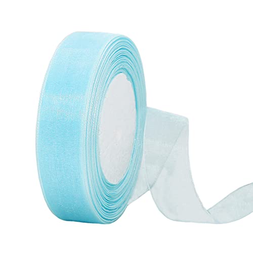 45m Organzaband Hellblau 20mm Breit Chiffo Geschenkband,Transparentes Organza Bänder Chiffonband Schleifenband Dekoband Geschenkverpackung Deko Band Tüllband für Weihnachten Hochzeit Taufe Geburtstag von HONGCI