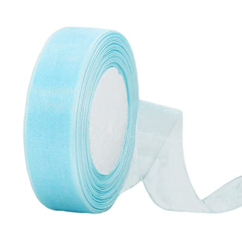 45m Organzaband Hellblau 25mm Breit Chiffo Geschenkband,Transparentes Organza Bänder Chiffonband Schleifenband Dekoband Geschenkverpackung Deko Band Tüllband für Weihnachten Hochzeit Taufe Geburtstag von HONGCI