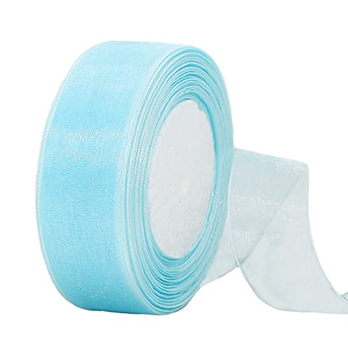 45m Organzaband Hellblau 38mm Breit Chiffo Geschenkband,Transparentes Organza Bänder Chiffonband Schleifenband Dekoband Geschenkverpackung Deko Band Tüllband für Weihnachten Hochzeit Taufe Geburtstag von HONGCI