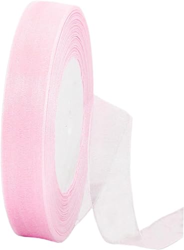 45m Organzaband Hellrosa 15mm Breit Chiffo Geschenkband,Transparentes Organza Bänder Chiffonband Schleifenband Dekoband Geschenkverpackung Deko Band Tüllband für Weihnachten Hochzeit Taufe Geburtstag von HONGCI