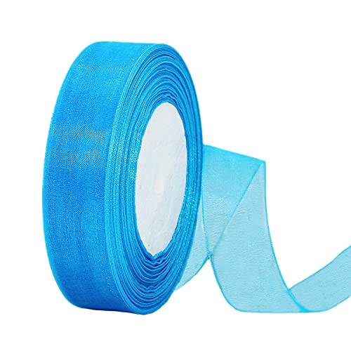 45m Organzaband Pfauenblau 25mm Breit Chiffo Geschenkband,Transparentes Organzabänder Chiffonband Schleifenband Dekoband Geschenkverpackung Deko Band Tüllband für Weihnachten Hochzeit Taufe Geburtstag von HONGCI