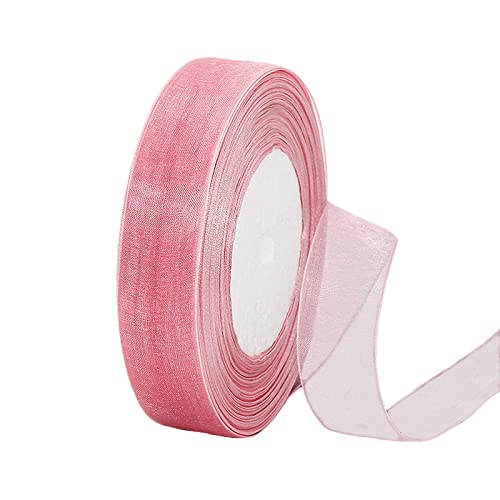 45m Organzaband Rosa 20mm Breit Chiffo Geschenkband,Transparentes Organza Bänder Chiffonband Schleifenband Dekoband Geschenkverpackung Deko Band Tüllband für Weihnachten Hochzeit Taufe Geburtstag von HONGCI