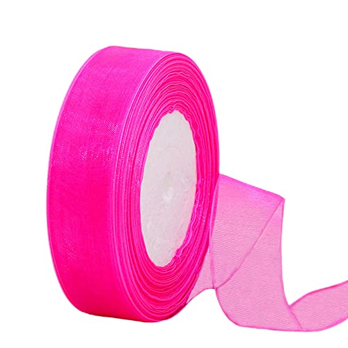 45m Organzaband Rose 25mm Breit Chiffo Geschenkband,Transparentes Organza Bänder Chiffonband Schleifenband Dekoband Geschenkverpackung Deko Band Tüllband für Weihnachten Hochzeit Taufe Geburtstag von HONGCI