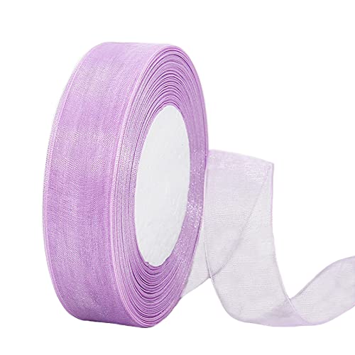 45m Organzaband Violett 25mm Breit Chiffo Geschenkband,Transparentes Organza Bänder Chiffonband Schleifenband Dekoband Geschenkverpackung Deko Band Tüllband für Weihnachten Hochzeit Taufe Geburtstag von HONGCI