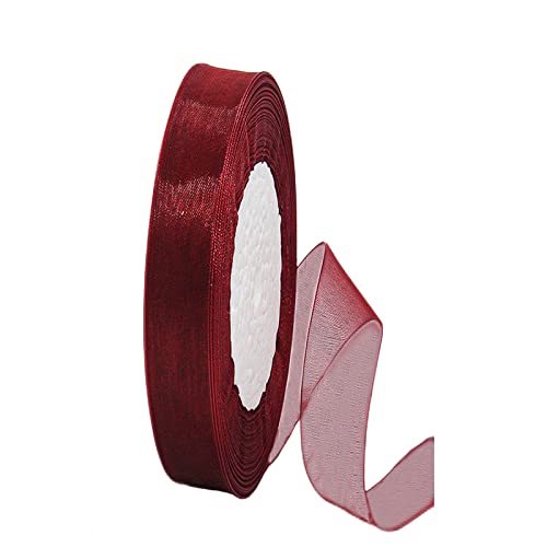 45m Organzaband Weinrot 15mm Breit Chiffo Geschenkband,Transparentes Organza Bänder Chiffonband Schleifenband Dekoband Geschenkverpackung Deko Band Tüllband für Weihnachten Hochzeit Taufe Geburtstag von HONGCI