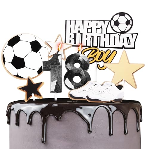 Fußball-Kuchenaufsätze & Kerzen zum 18. Geburtstag für Jungen zum 18. Geburtstag – Kerzen für Geburtstagskuchen und Fußball-Themen, Geburtstagsparty, Kuchendekoration, Dekoration für Jungen ab 18 von HONGCI