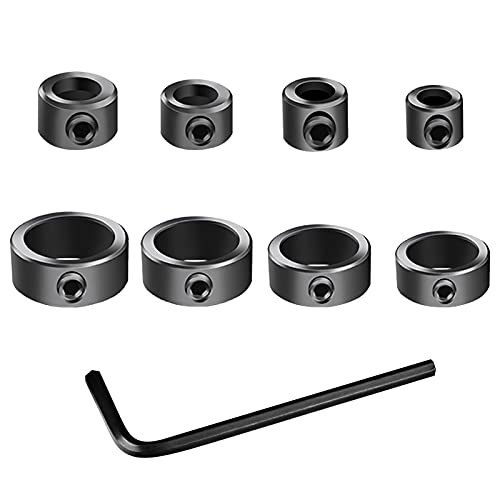 HONGECB Bohrer Tiefenanschlag Set, Bohrer Tiefe Stop Collar Ring Positionierer, Bohrer Ring Locator, Schwarzer Stellungsregler Ring Mit Sechskantschlüssel für Bohrer Holzbearbeitung, 3-16mm, 8 Stück von HONGECB