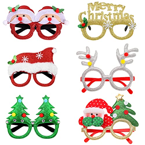 HONGECB Weihnachten Brillen, Weihnachten Brille Rahmen, Weihnachtsbaum Brillenrahmen, Weihnachtsbrillen mit verschiedenen Designs, für Weihnachten Party und Urlaub Gefälligkeiten, 6 Stück von HONGECB