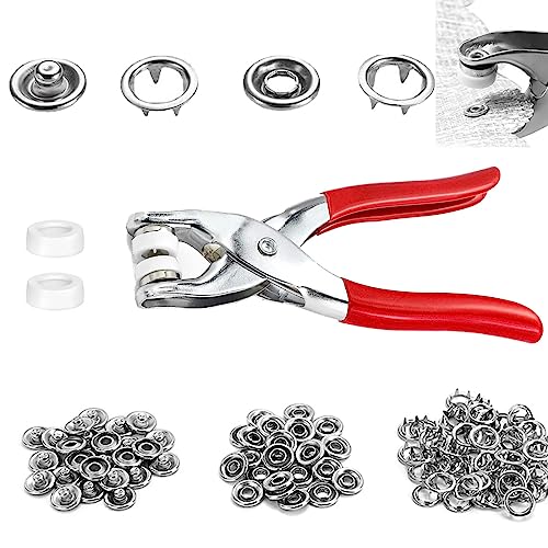 100 Metall Druckknöpfe Set Mit Zange, Feste Knöpfe Werkzeug, Annähen Werkzeug Snaps, Hohle Druckknöpfe, Nähzubehör Sewing Craft, für DIY Basteln Kleidung, Planen, Segeltuch, Autozelte von HONGECB