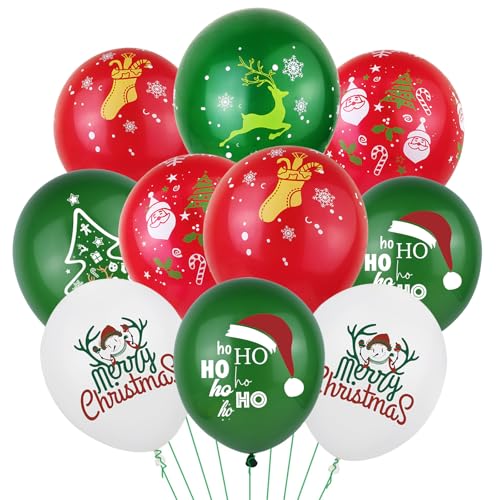 30 Stück Weihnachts-Party-Luftballons, Dekoration, 30,5 cm, Latex-Luftballons, Weiß, Rot und Grün, für Weihnachtsmotto-Ballons, Partyzubehör (Weihnachtsfeier-Ballons, 30 Stück) von HONGP