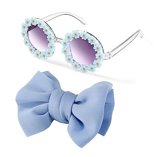 HONGXIN-SHOP Kinder Party Brille Retro Dasiy Sonnenbrille mit Schleifen Headbands Partybrille Party Favors Geschenke für Baby Kinder Mädchen, Blau von HONGXIN-SHOP