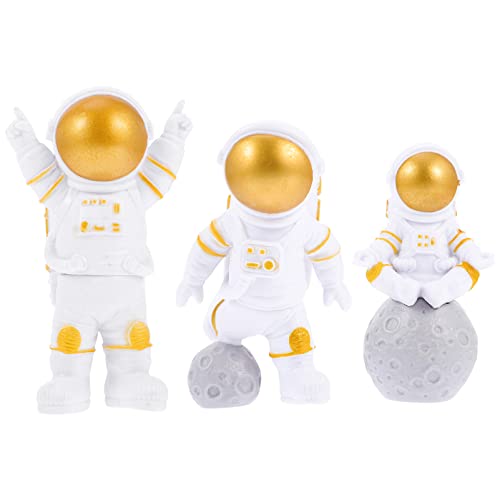 3St Astronauten-Ornamente Astronauten-Miniskulpturen Astronautenstatuen büro dekoration office decoration Kuchen Desktop-Verzierungen für zu Hause Astronautenfiguren PVC Golden HONMEET von HONMEET