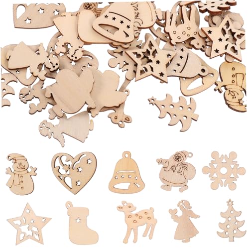 HONMEET 100 Stück Weihnachts Holzausschnitte Gemischten Stilen Perfekt Für Kreative Bastelprojekte Christbaumschmuck Weihnachtsdeko Und Individuelle Geschenkverpackungen Ideal Für von HONMEET