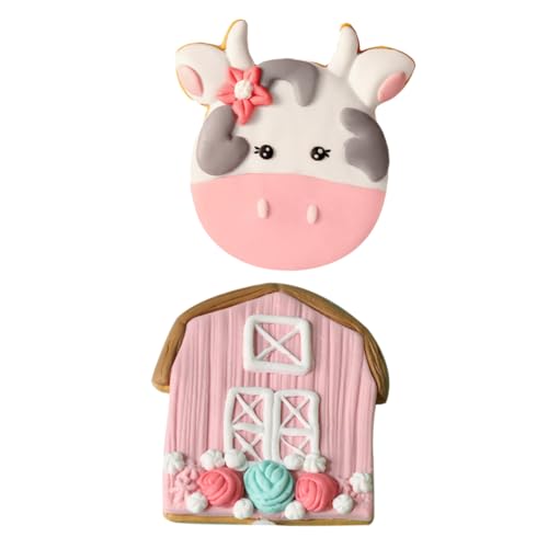 HONMEET 2 Stücke Kuh Bauernhof Kuchen Ornament Schöne Backen Schmuck Cartoon Kuchen Topper Rosa von HONMEET